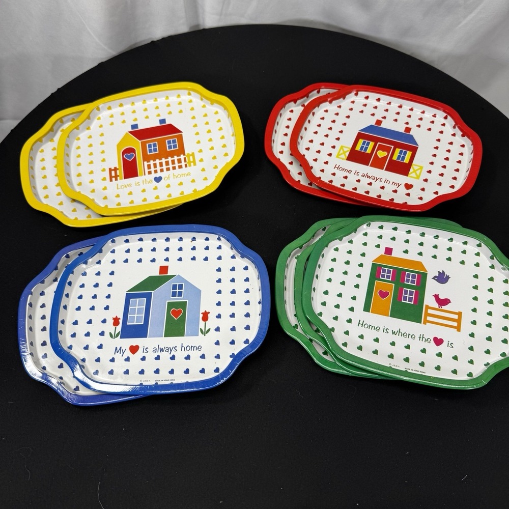 vintage JSNY  "Home n'‎ Heart" tin snack trays Set Of 9